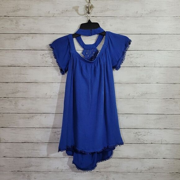 Entro Blue Boho Off the Shoulder Halter Top Size Small - Picture 8 of 12